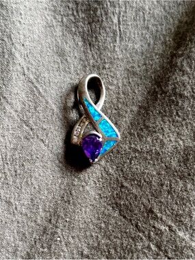 Sterling Silver Blue Opal & Purple Teardrop Pendant